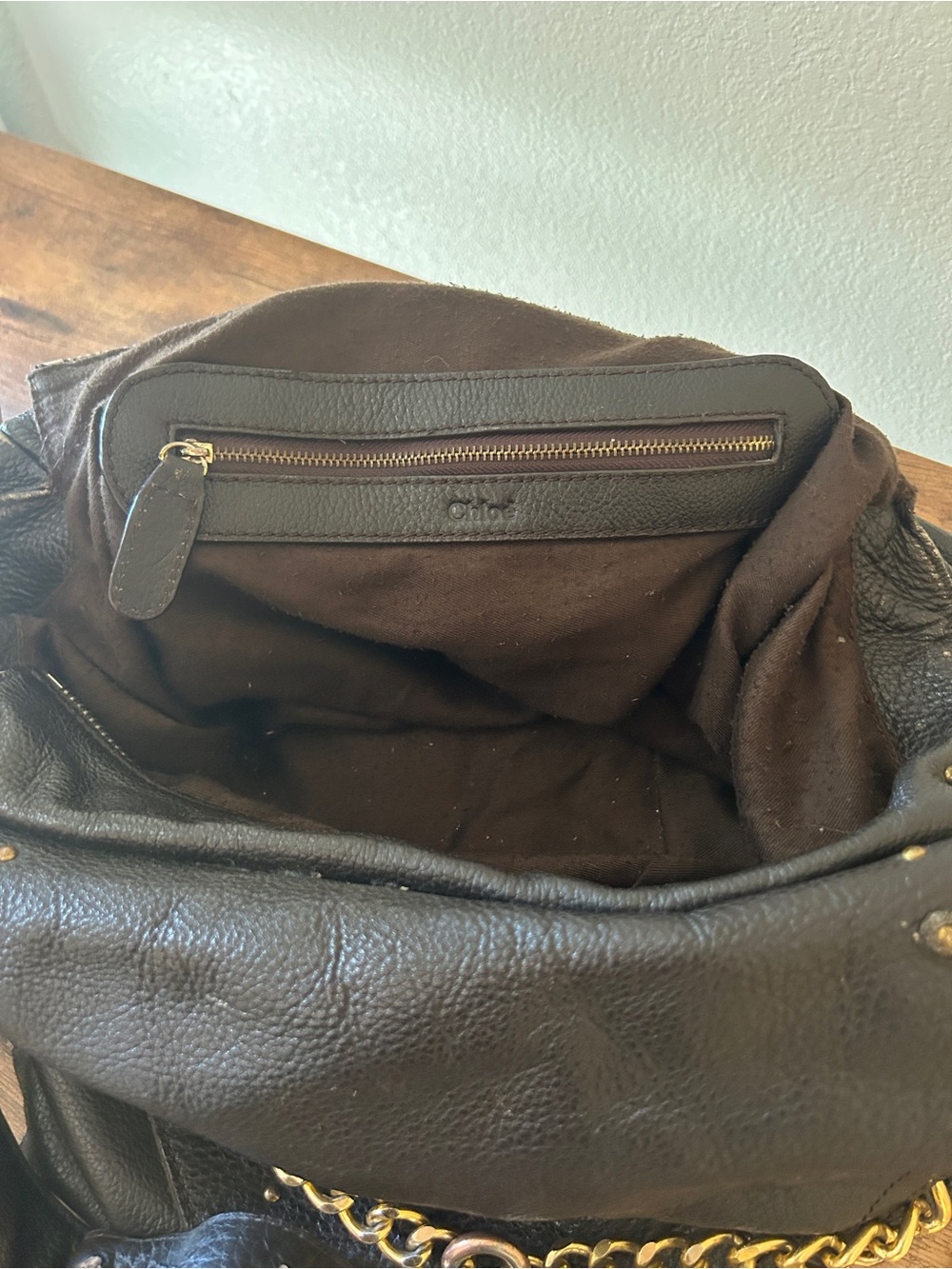 2007 Chloe Brown Leather Hobo Bag with Gold Chain/ Lock and Key Accent - Picture 5 of 8